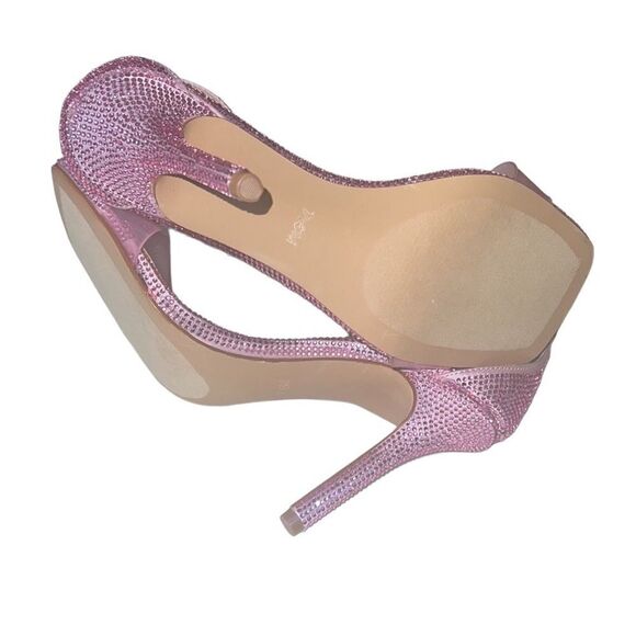 Betsey Johnson Pink Rhinestone Square Toe Ankle Strap Stiletto Heels Sz 7.5 - Picture 7 of 12